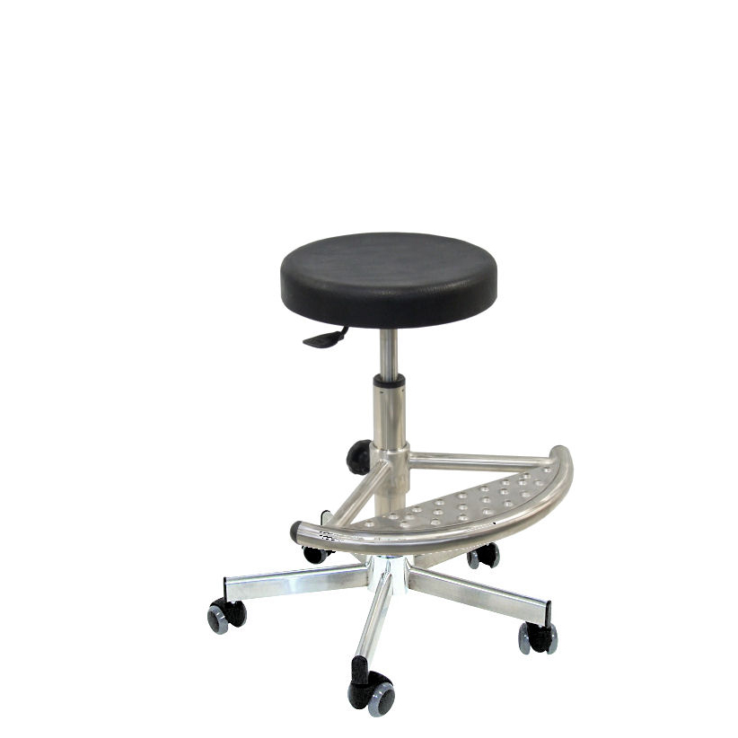 Le tabouret professionnel en inox RUM de siegepro.com avec assise polyuréthane pivotante équipé de patins antiglisse